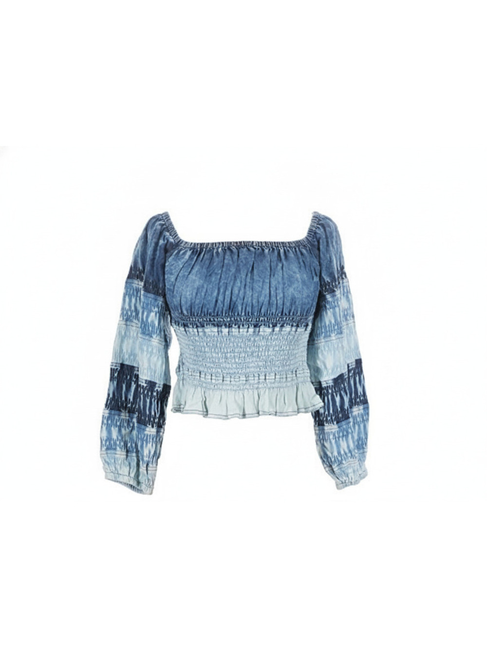 Anthropologie Pilcro Smocked Chambray Blouse Top Off Shoulder Blue XS